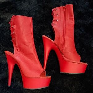 Pleaser Red Peep-Toe Platform Heeled Boots
